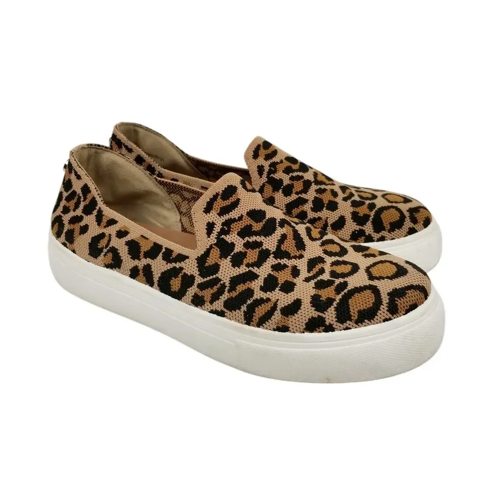 Steve Madden Women's Mailer Leopard Print Stretch Knit Slip On Sneakers Size 8.5